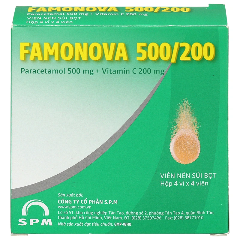 Famonova 500/200 điều trị đau đầu và hạ sốt (4 vỉ x 4 viên) - 1